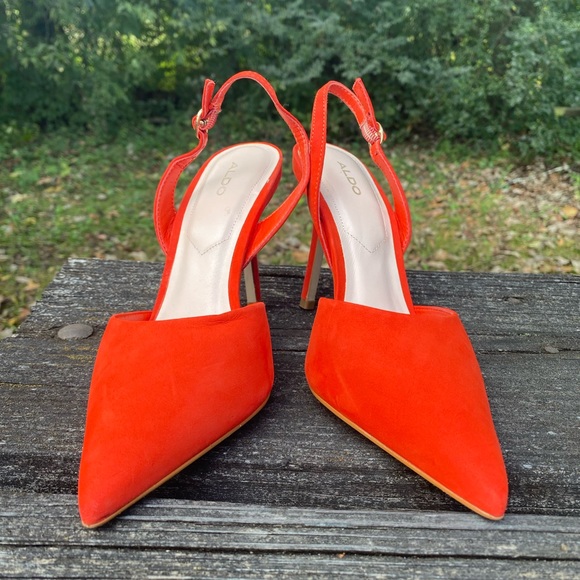 ALDO Orange Pointed Toe Sling Back Heels - Picture 3 of 5